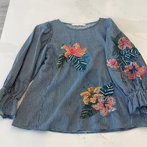 Zara Denim Embroidered Blouse